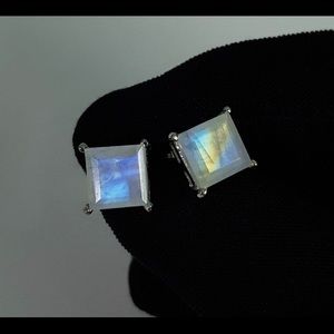 Princess cut Moonstone earrings